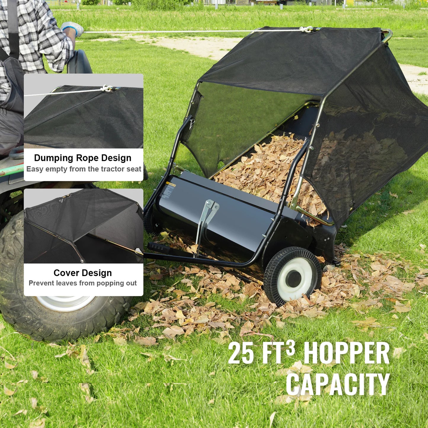 SucceBuy Tow Behind Lawn Sweeper Capacity Heavy Duty Leaf Collector