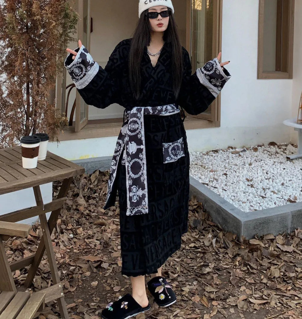Cotton Luxury Bathrobe Unisex Sleepwear Hotel Style Lounge Robe
