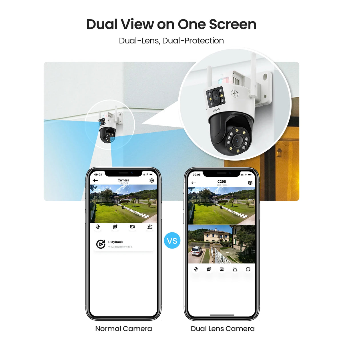 Zosi 4K Dual Lens PTZ Outdoor Surveillance Security Camera
