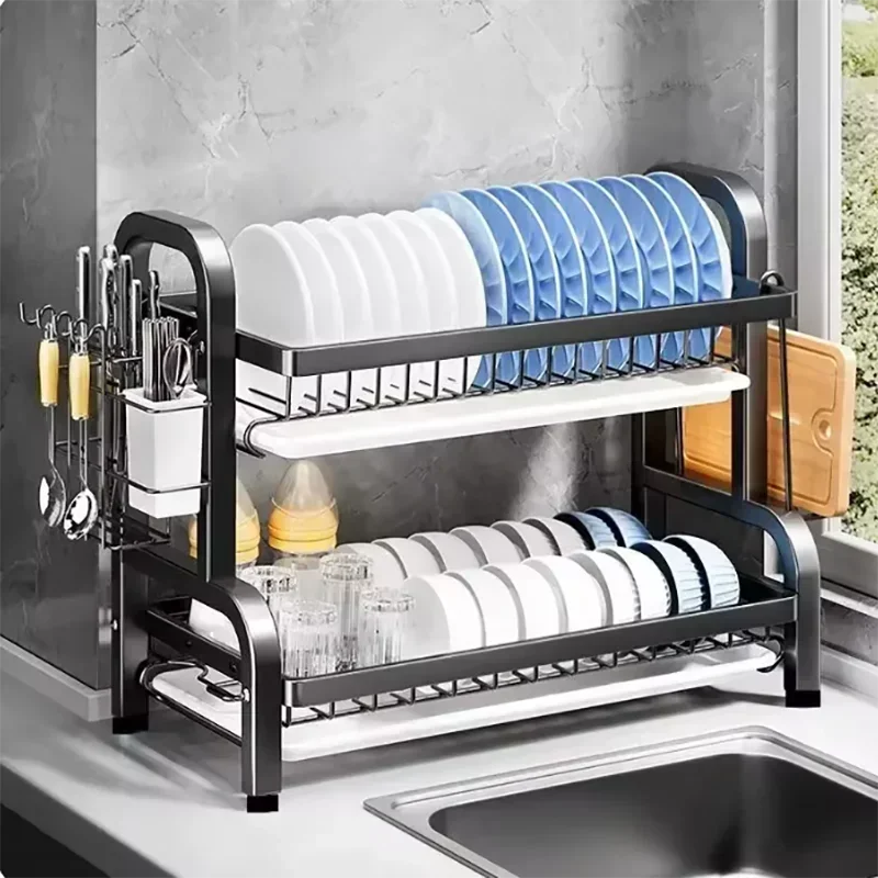 2-3 Layer Stainless Steel Kitchen Storage Rack for Dishes and Bowls - Used for Storing Cutlery, Plates and Bowls Kitchen Storage