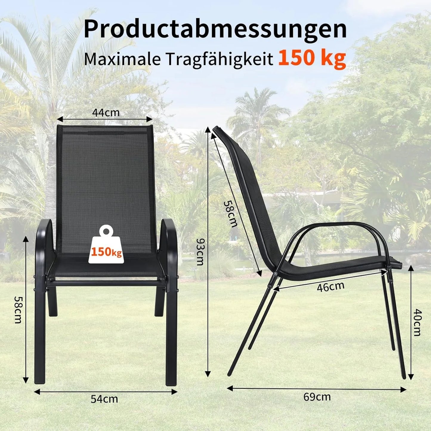 AuAg Garden Chairs Steel Iron Teslin Fabric Folding High Back