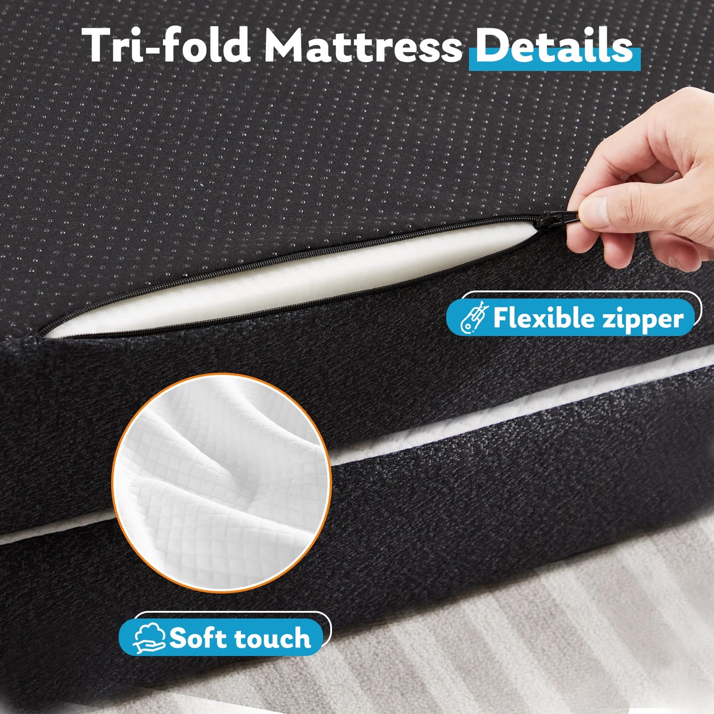 JHK Three Fold Portable Floor Bed CertiPURUS Certified For Travel