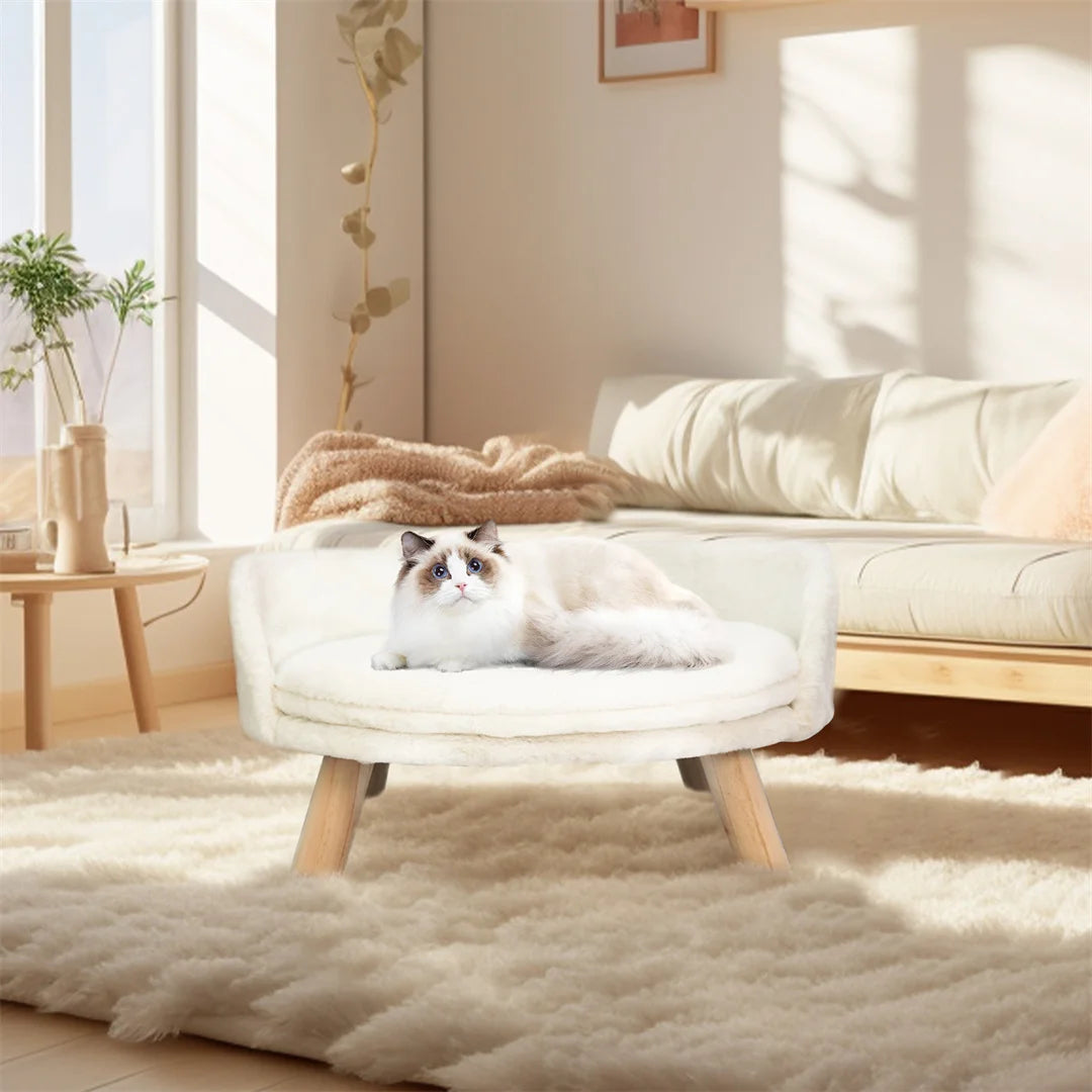 BINGOPAW Luxury Plush Cat Bed Nest With Wood Leg Support For Small Pets