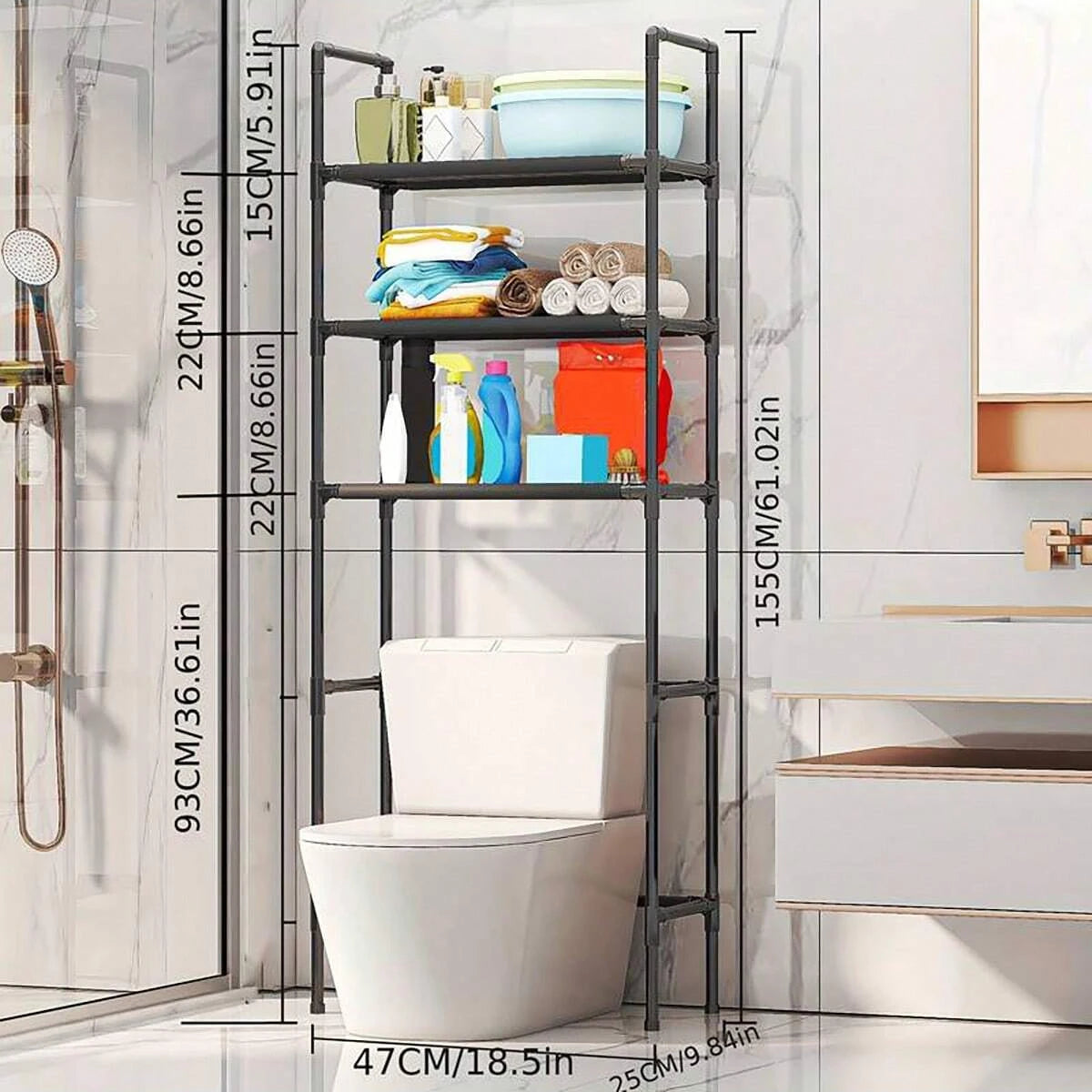 Three Tier Over Toilet Bathroom Storage Rack Organizer Solution