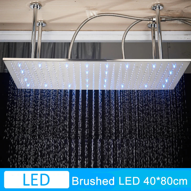 Shinesia LED Rainfall Shower Head Stainless Steel Square Changing Lights