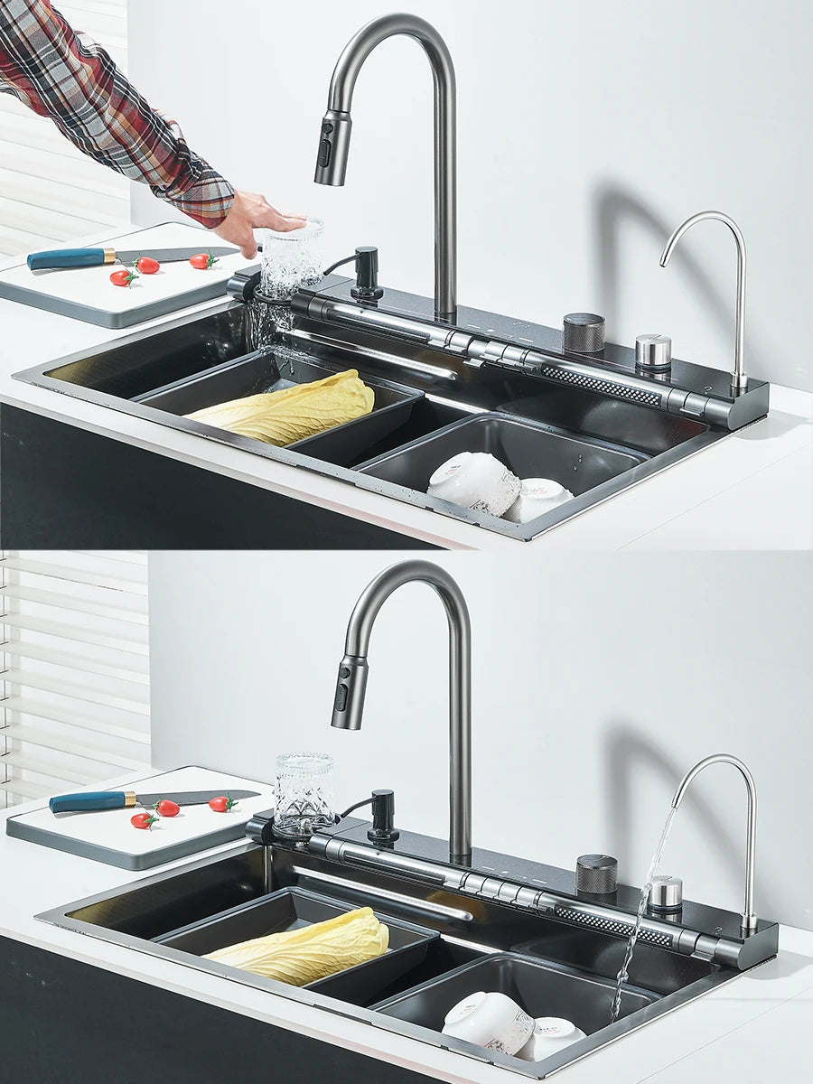 Quyanre 304 Stainless Steel Kitchen Faucet Set With Soap Dispenser