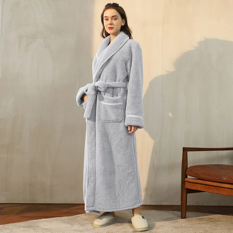 Gypsophila Winter Warm Long Flannel Bathrobe for Adults Unisex