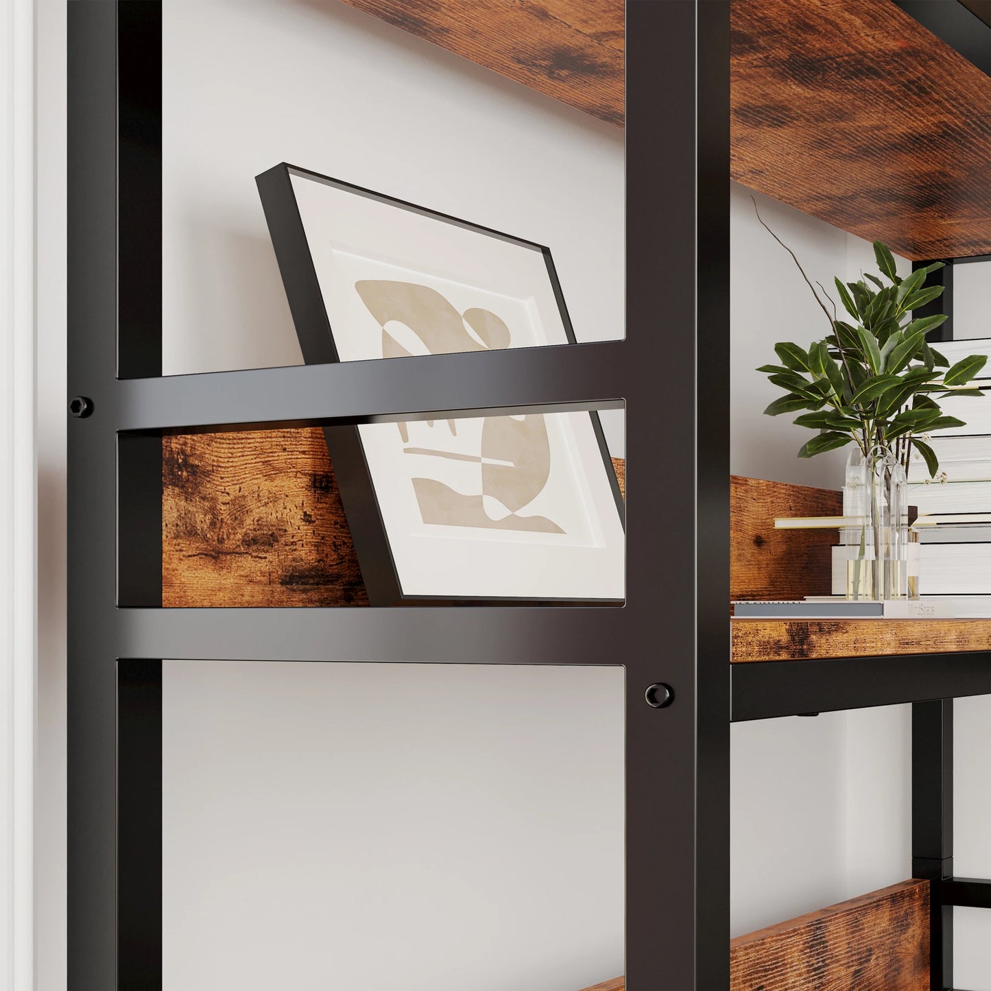 IRONCK Industrial 6 Tier Corner Bookcase With Metal Frame Living Room