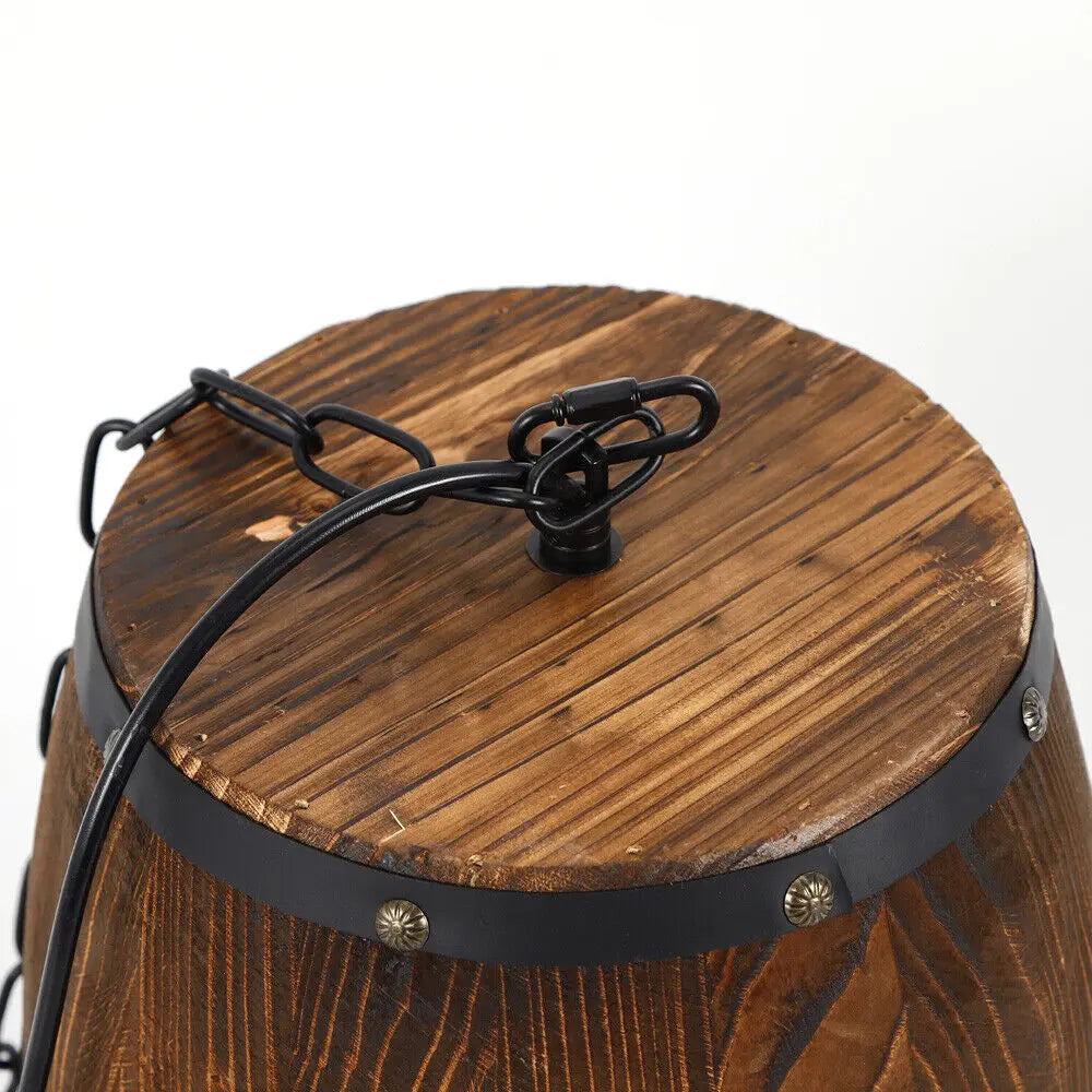 Vintage Wine Barrel Pendant Light Rustic Wood Ceiling Lamp