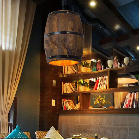 Vintage Wine Barrel Pendant Light Rustic Wood Ceiling Lamp