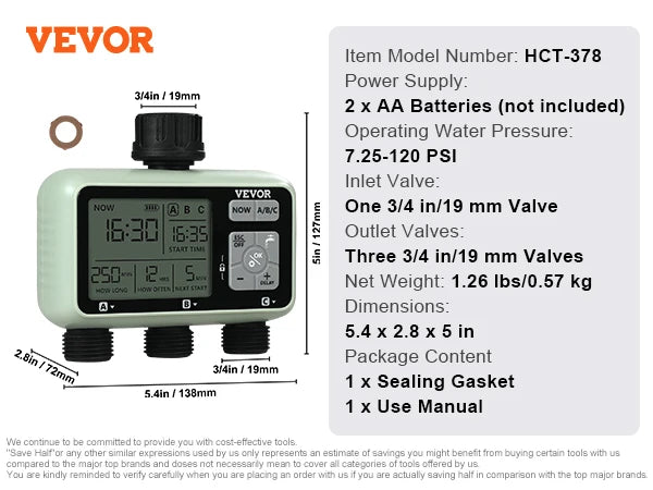 SucceBuy Water Timer 3 Independent Watering Zones With LCD Display