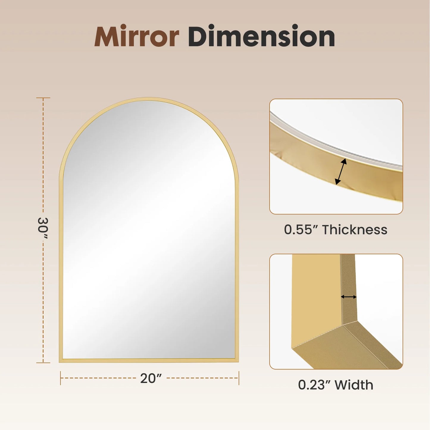 JHK Arched Metal Framed Bathroom Mirror For Wall Modern Decor