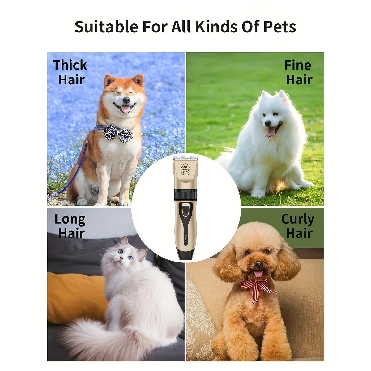 Low Noise USB Rechargeable Pet Grooming Kit With Ceramic Blades