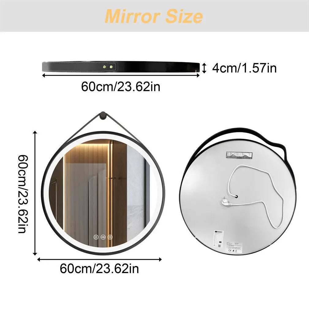 BORWART LED Round Bathroom Mirror Illuminated Anti Fog