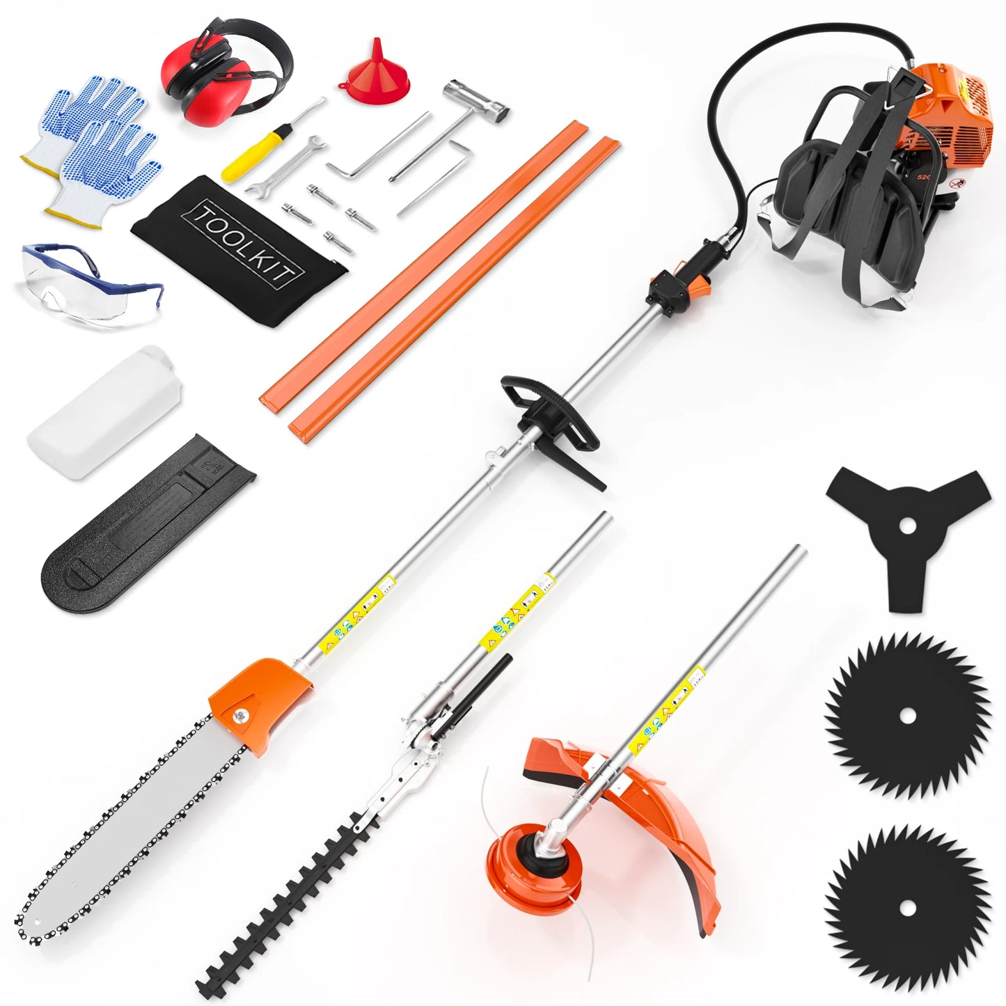 6 In 1 Gas Hedge Trimmer Pole Saw Weed Eater Cutter
