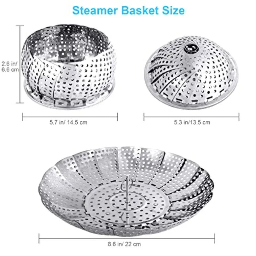 Veggie Vegetable Steamer Basket, Folding Steaming Basket, Metal Collapsible Stainless Steel Steamer Basket Insert, for Cooking
