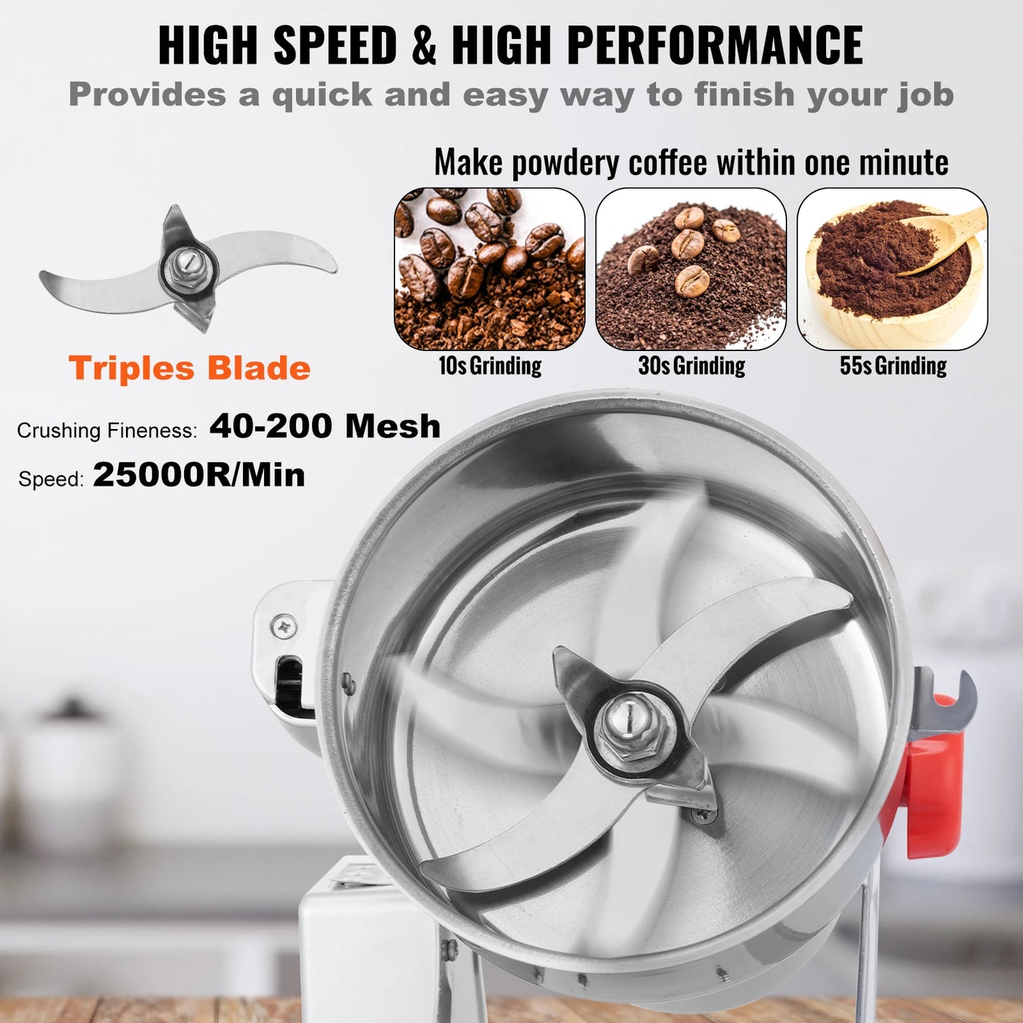 SucceBuy Electric Grain Mill Grinder 150-2500g For Dry Herbs Spices
