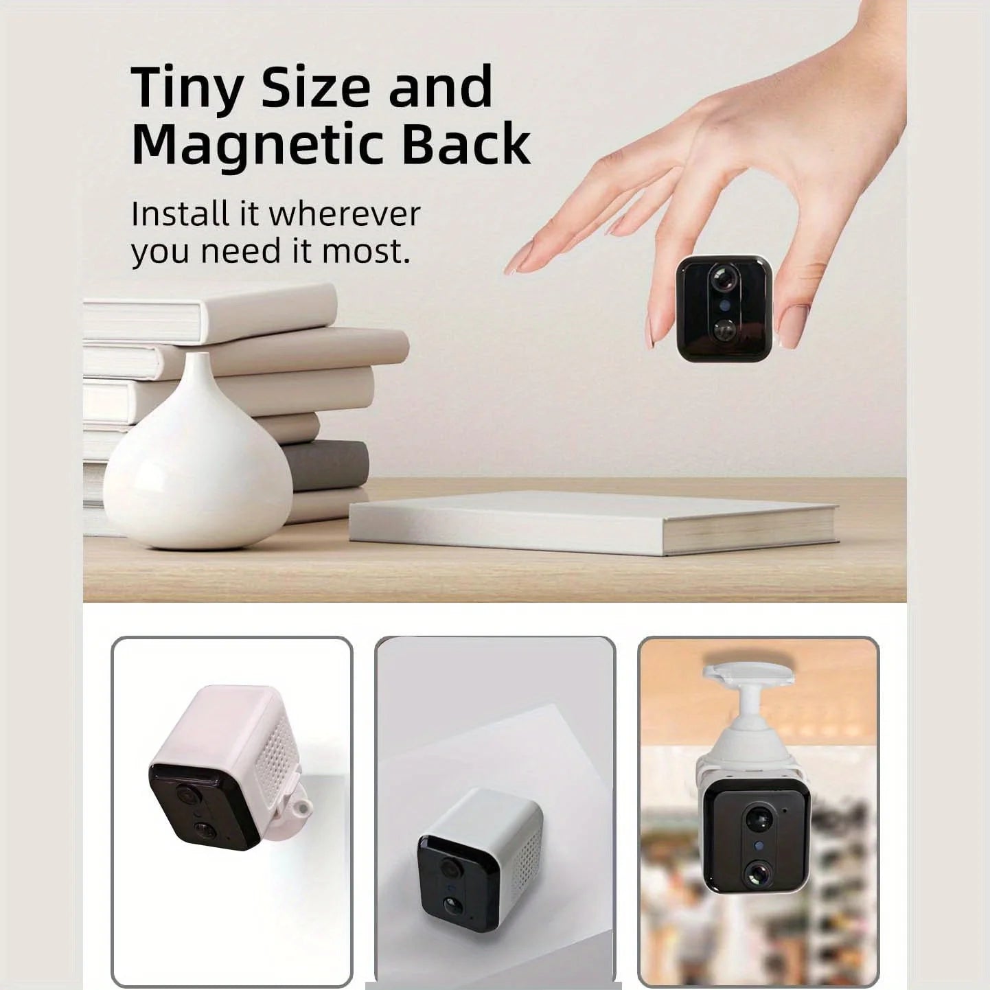 WiFi Mini Camera, 3MP Video, Surveillance Wireless Camera for Home Security System with PIR Motion Detection, Nanny Mini Camera