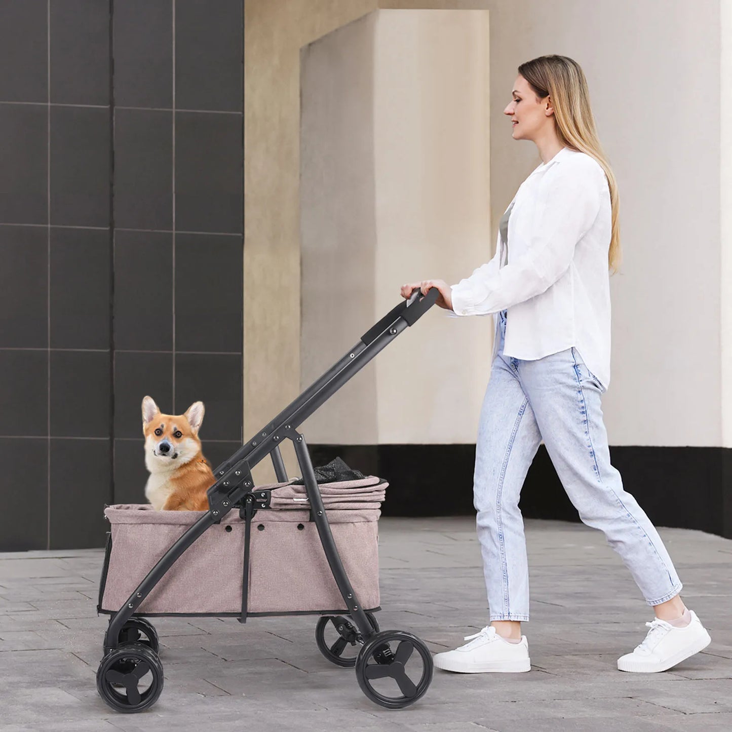 Foldable Dog Stroller Four Wheel Pet Pushchair Travel Carriage