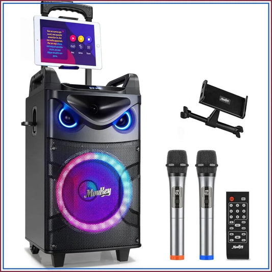 Portable PA System With Karaoke Bluetooth Speaker And Wireless Mics