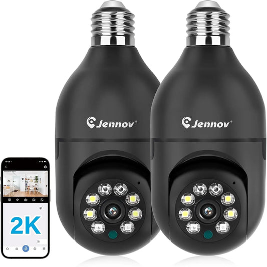 JENNOV 2Pack 2K WiFi Light Bulb Security Camera Outdoor