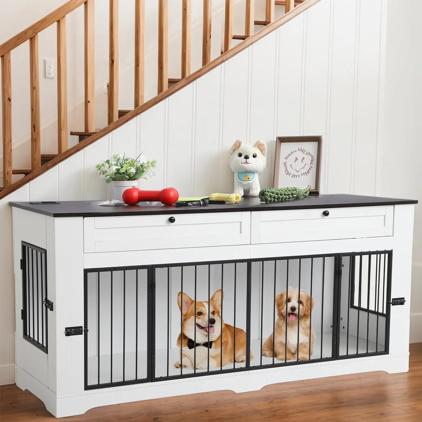 Heavy Duty Wooden Dog Crate End Table With Charging Station