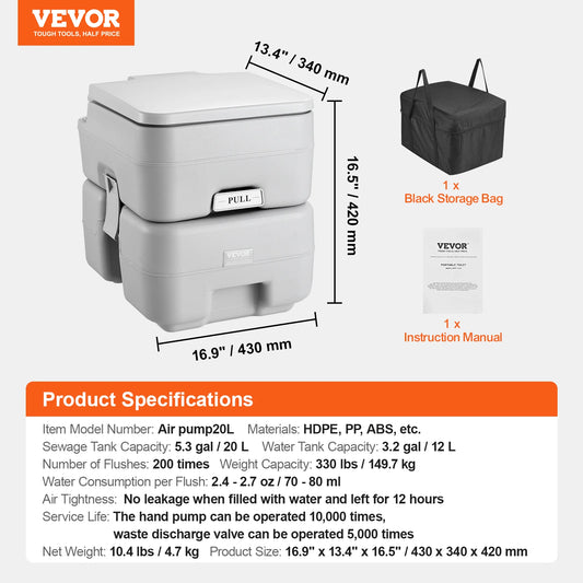 SucceBuy Portable Toilet for Camping Porta Potty Push-Button Pressurized Flush Commode Leak-proof and Odourless Portable Toilet