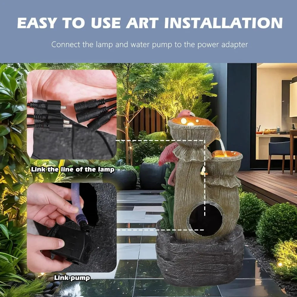USSerenaY Flamingo Garden Water Fountain With LED Lights