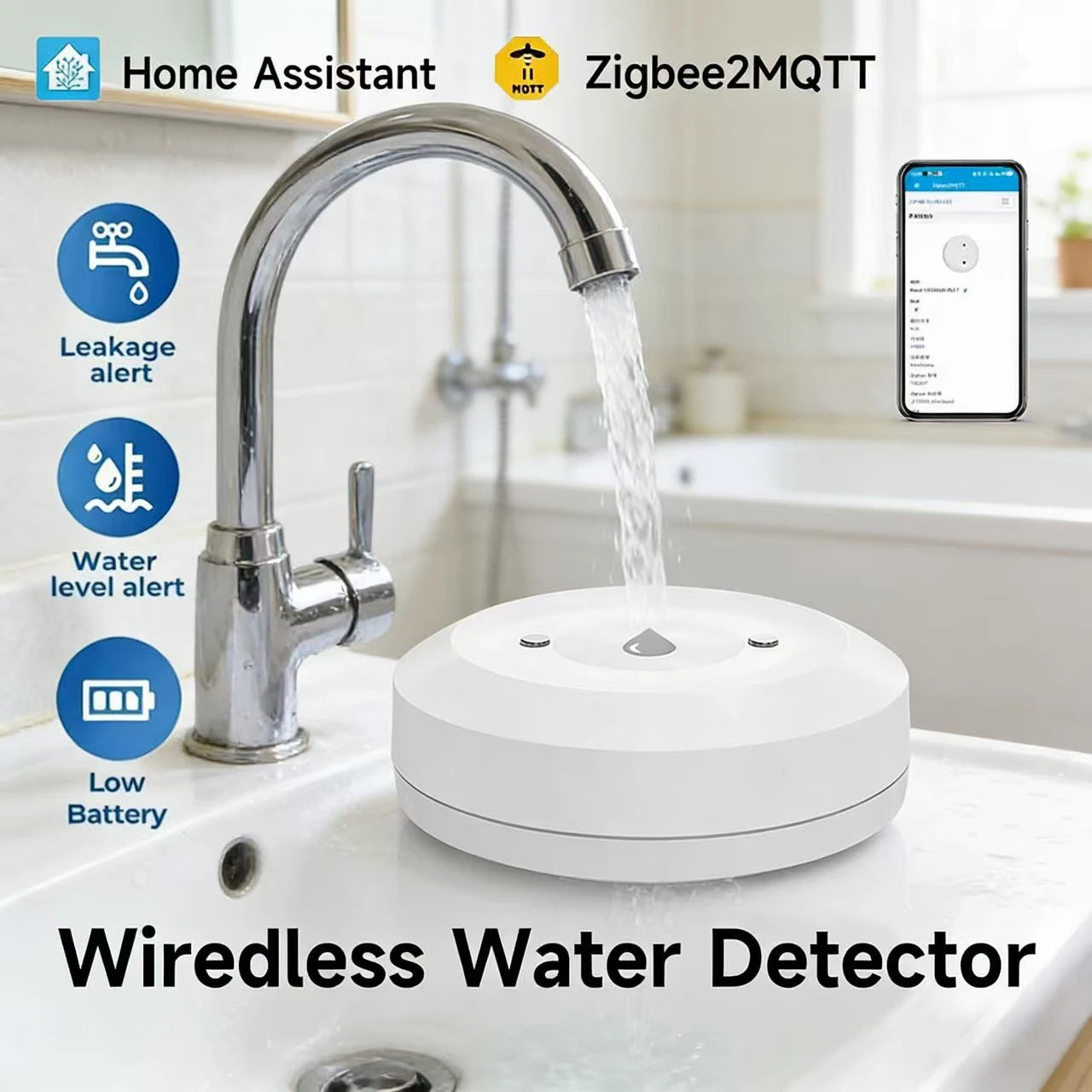 ZigBee Water Leakage Sensor With MQTT, Home Assistant Compatible