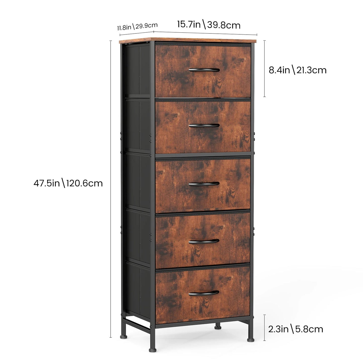 JHK Dresser With Five Fabric Drawers And Steel Frame