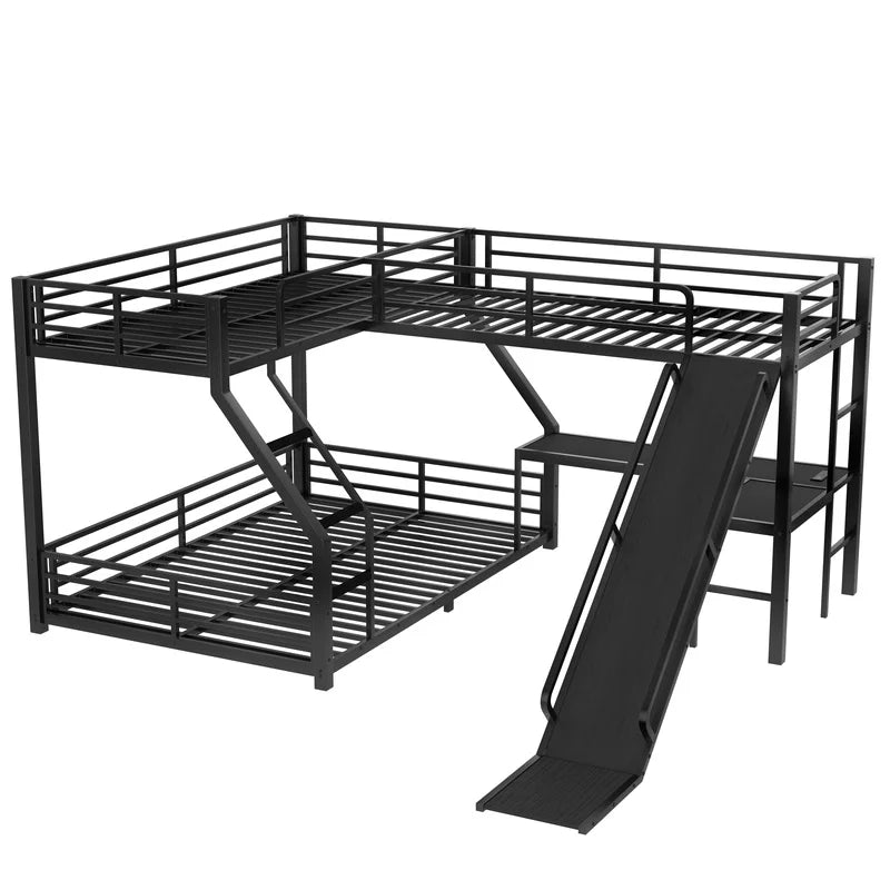 L-Shaped Bunk Bed With Loft, USB Charging, Metal Construction