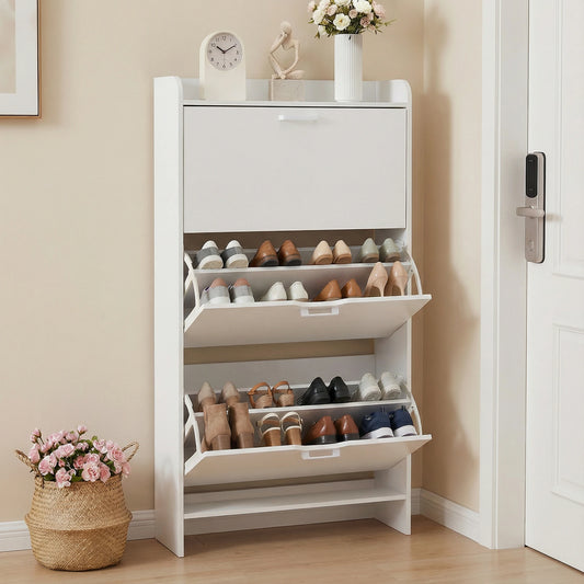 Shoe Cabinet With 3 Flip Drawers Wooden Entryway Organizer