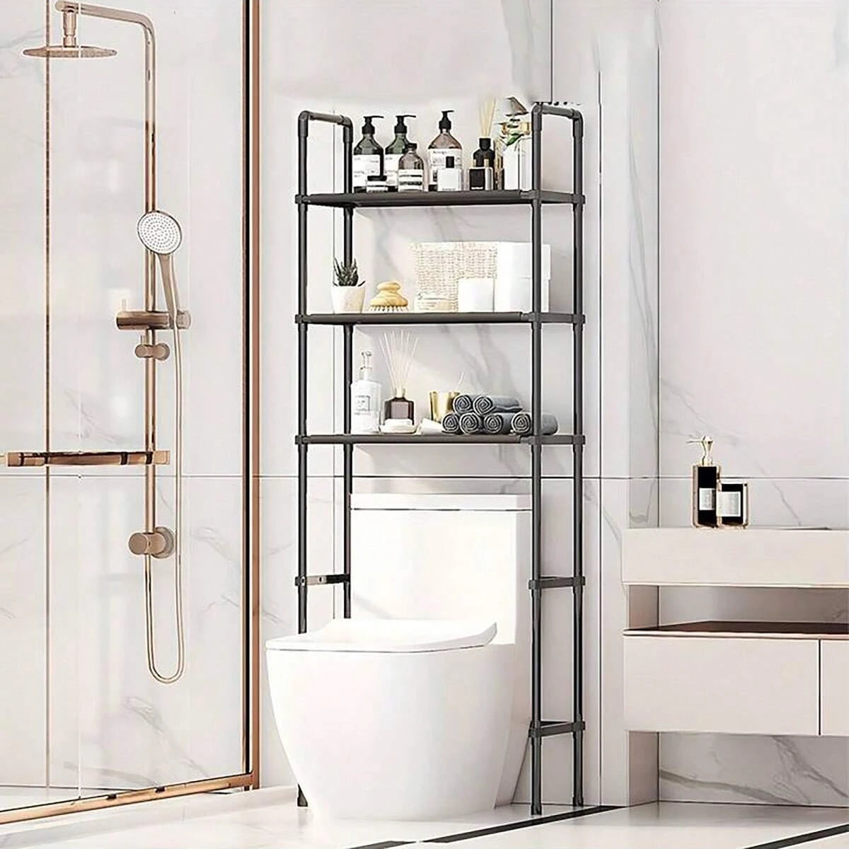 Three Tier Over Toilet Bathroom Storage Rack Organizer Solution