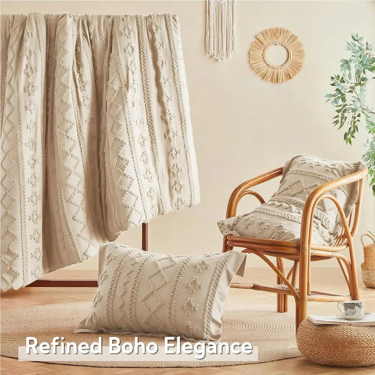 Boho Bedding Set 7 Piece Tufted Comforter Bed In A Bag