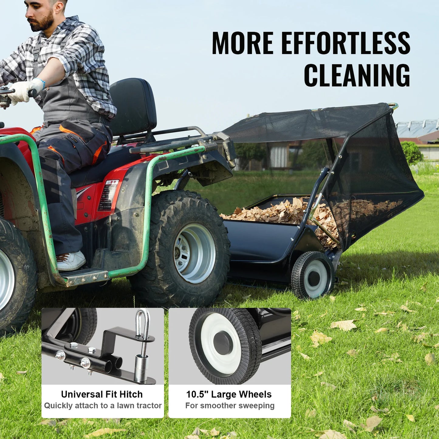 SucceBuy Tow Behind Lawn Sweeper Capacity Heavy Duty Leaf Collector