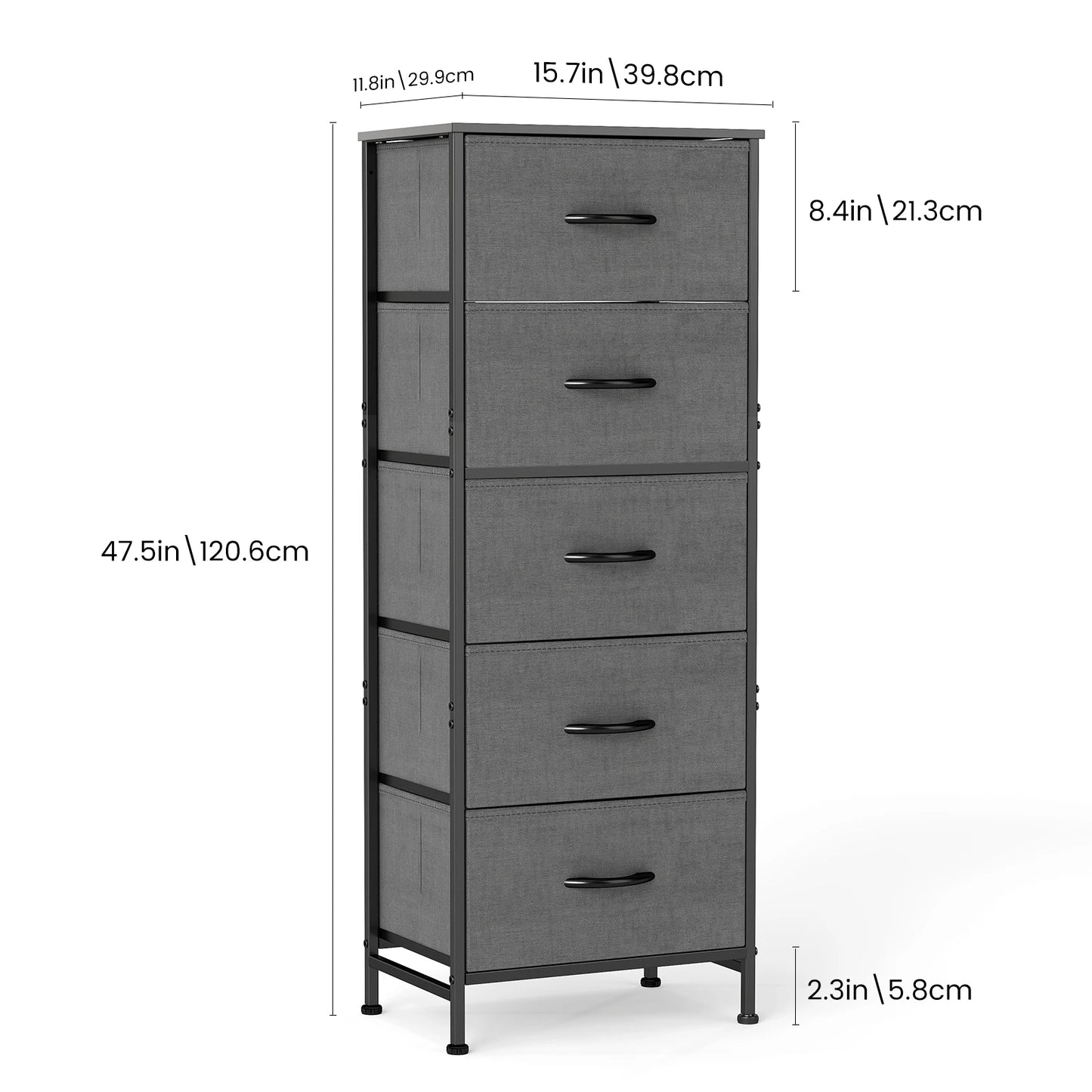 JHK Dresser With Five Fabric Drawers And Steel Frame