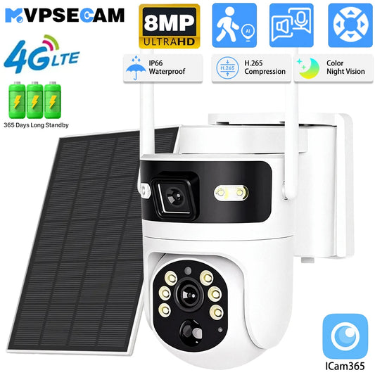 MvpSecam 8MP 4K 4G Solar PTZ IP OutdoorVideoCamera Dual Lens