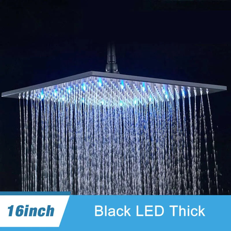 Shinesia LED Rainfall Shower Head Stainless Steel Square Changing Lights
