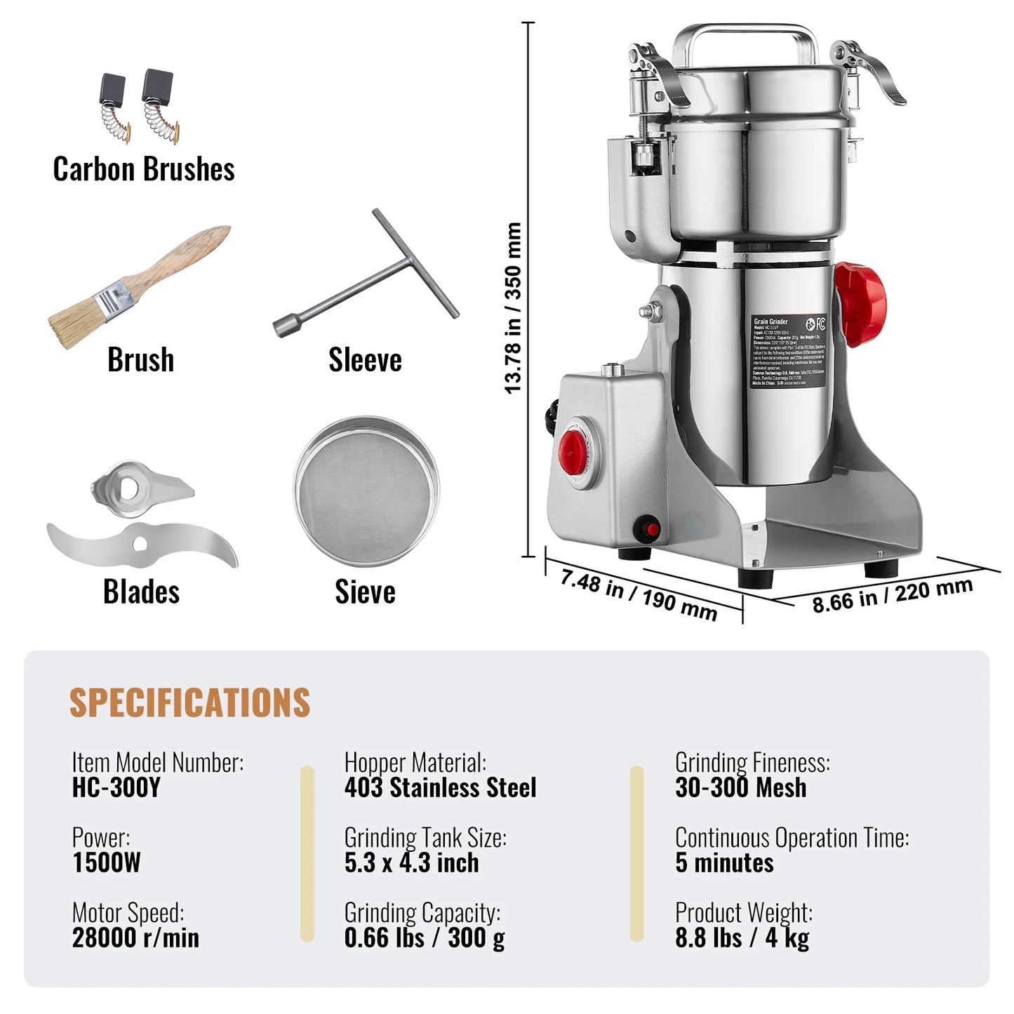 SucceBuy Electric Grain Mill Grinder 150-2500g For Dry Herbs Spices