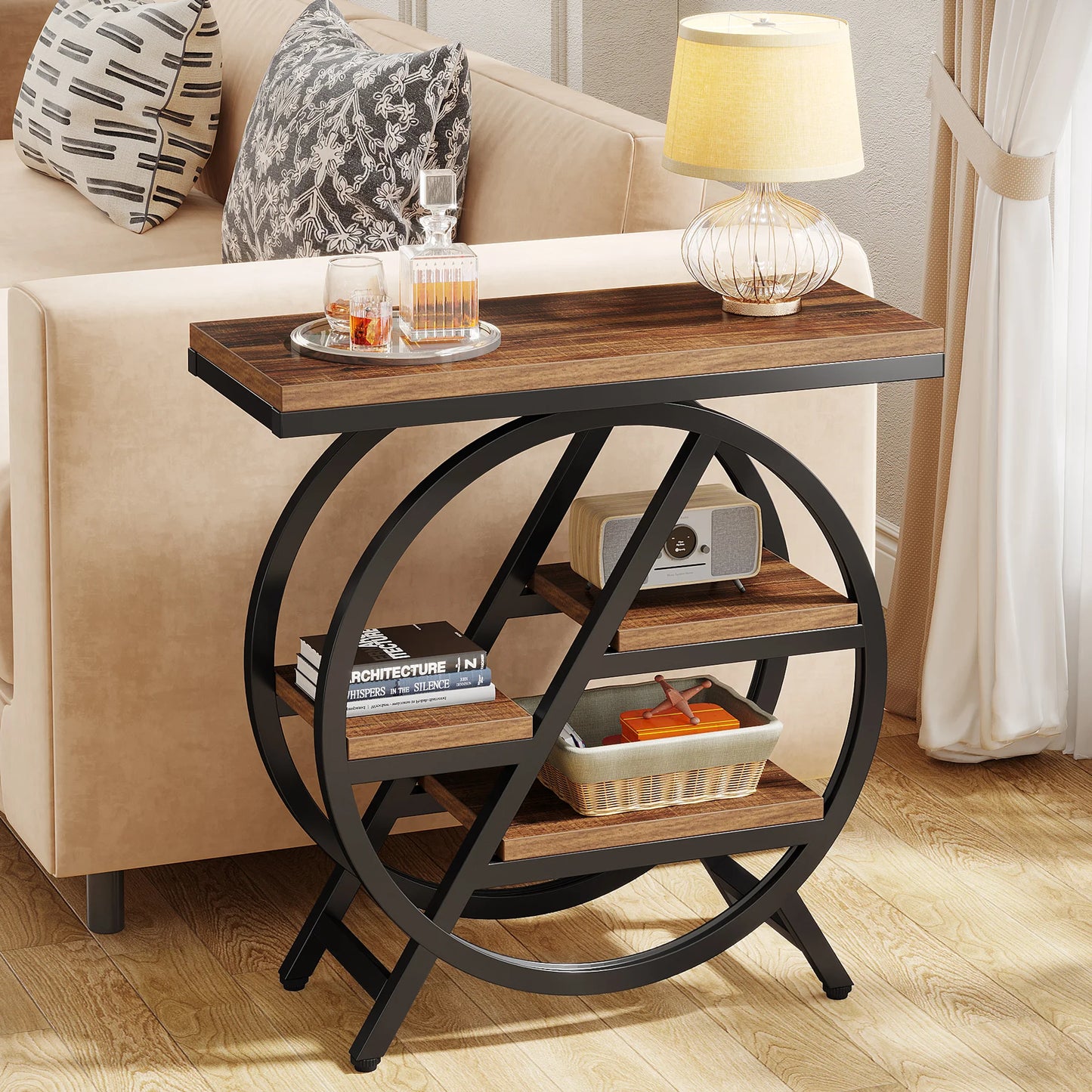 Tribesigns 3-Tier End Table With Storage And Geometric Frame