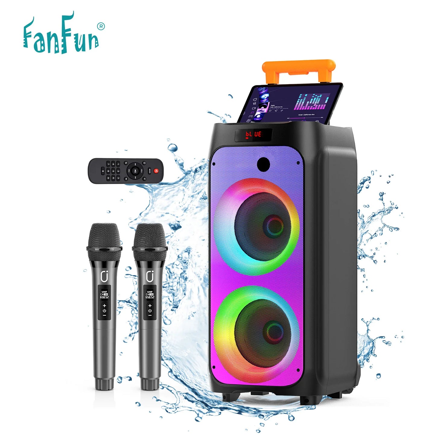 FanFun Karaoke Machine Portable Bluetooth Speaker With Two Wireless Microphones