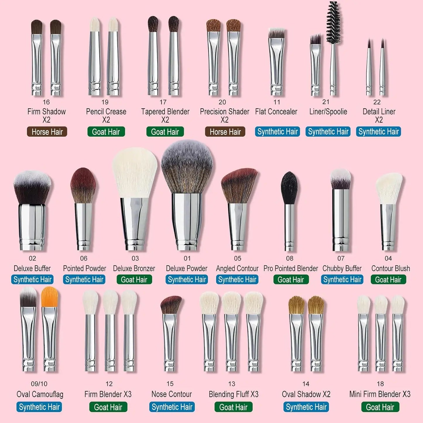 Deluxe 34 Piece Goat Hair Makeup Brush Set With Holder