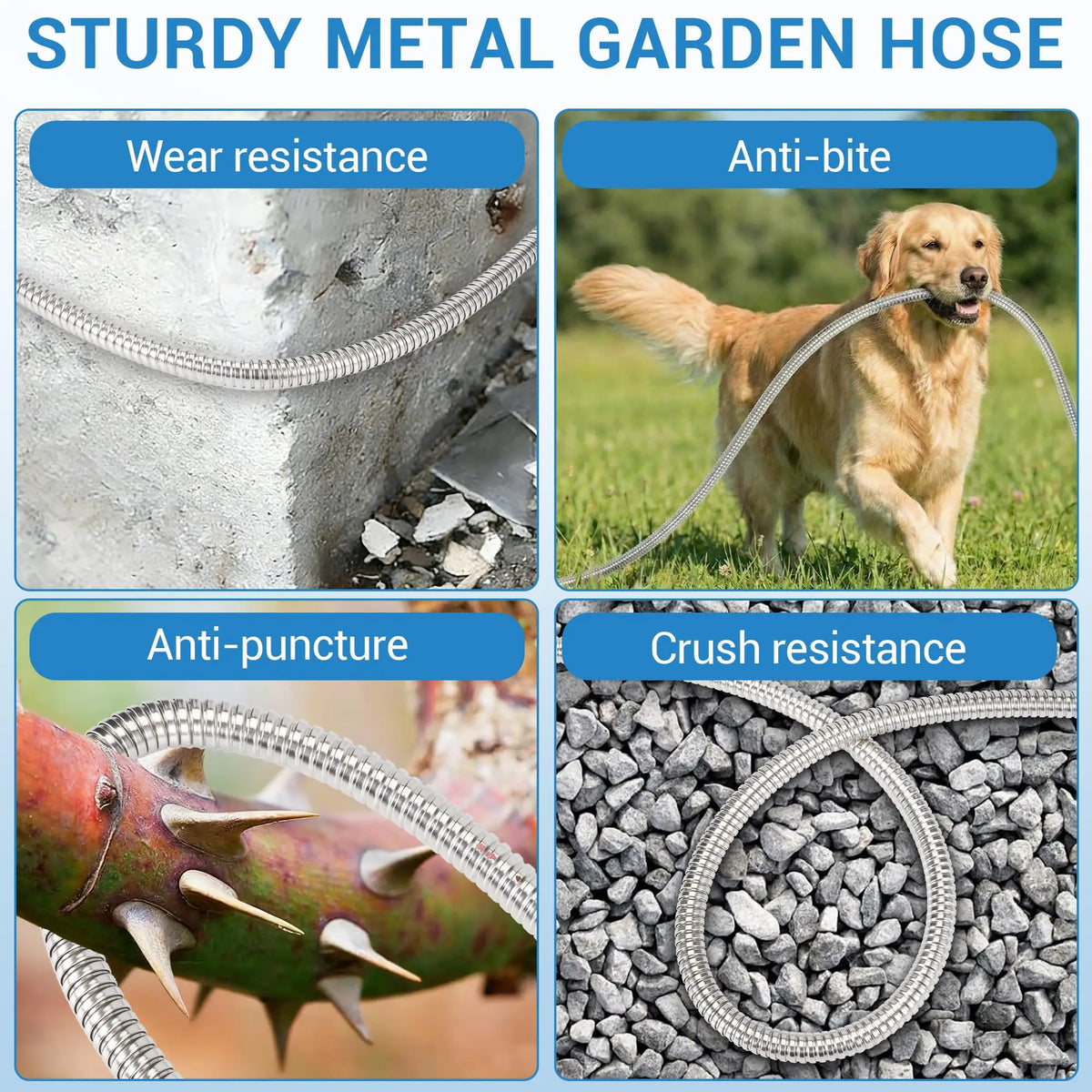 HiMiss Stainless Steel Garden Hose With Brass Connectors