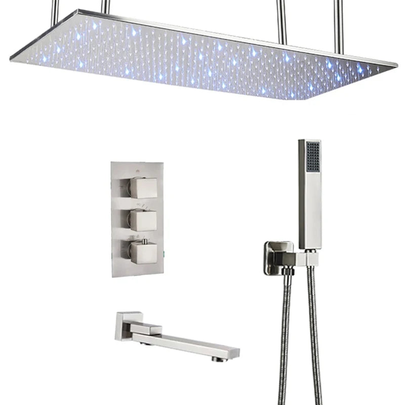Wanmivezlo LED Brass Shower Head Wall Mounted Rainfall Light