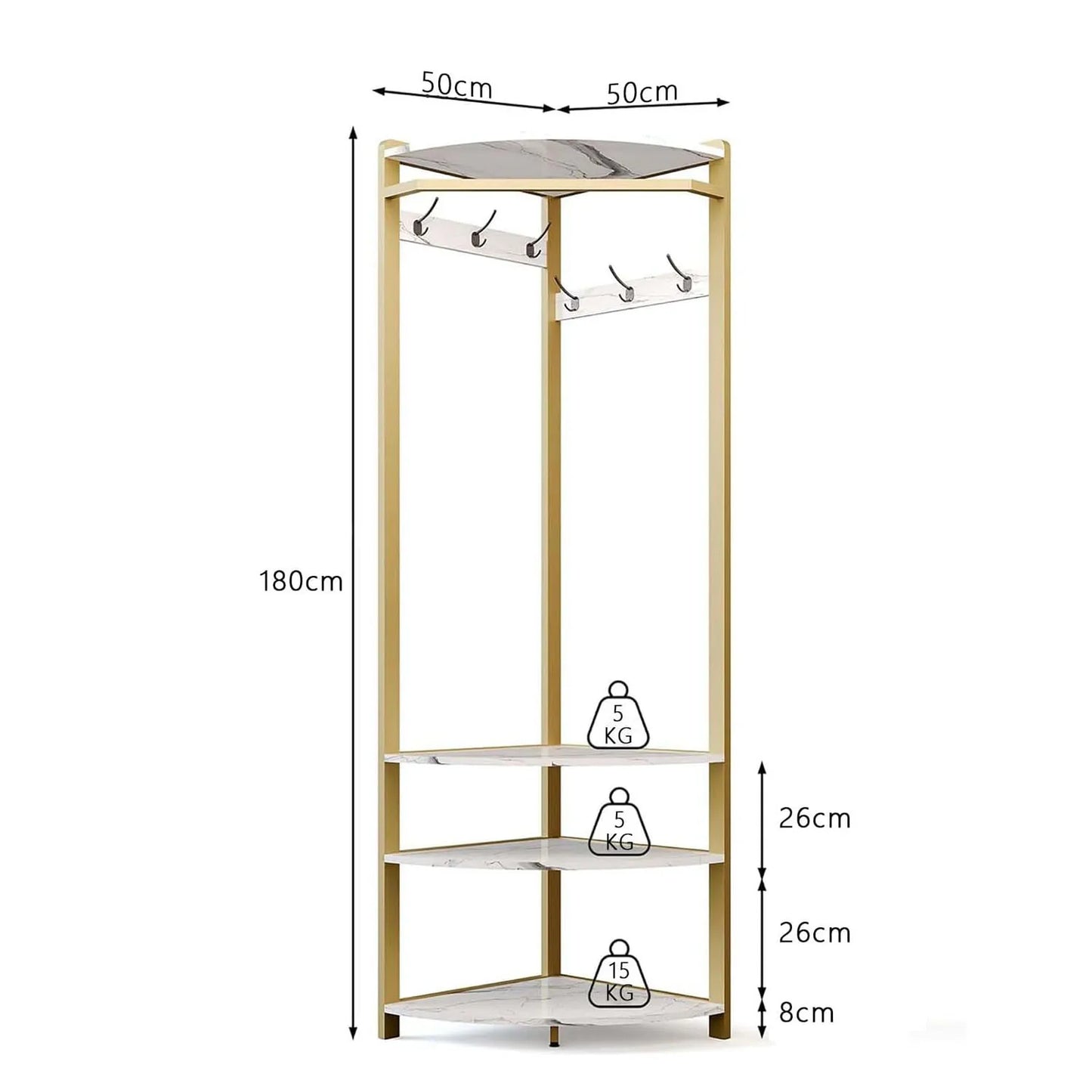 HiMISS Corner Coat Rack Featuring 6 Hooks And 3 Shelves