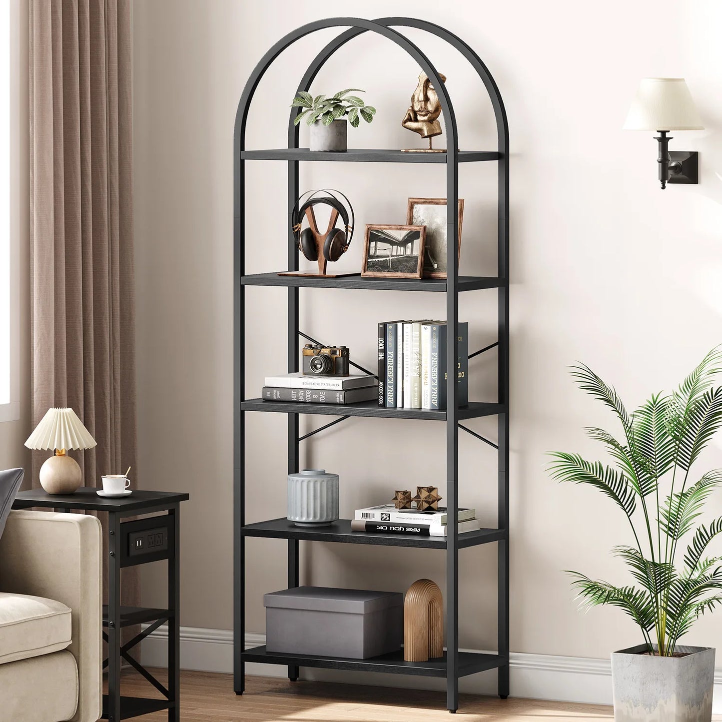 TWISTER.CK 5-Tier Arched Bookshelf Industrial Open Bookcase