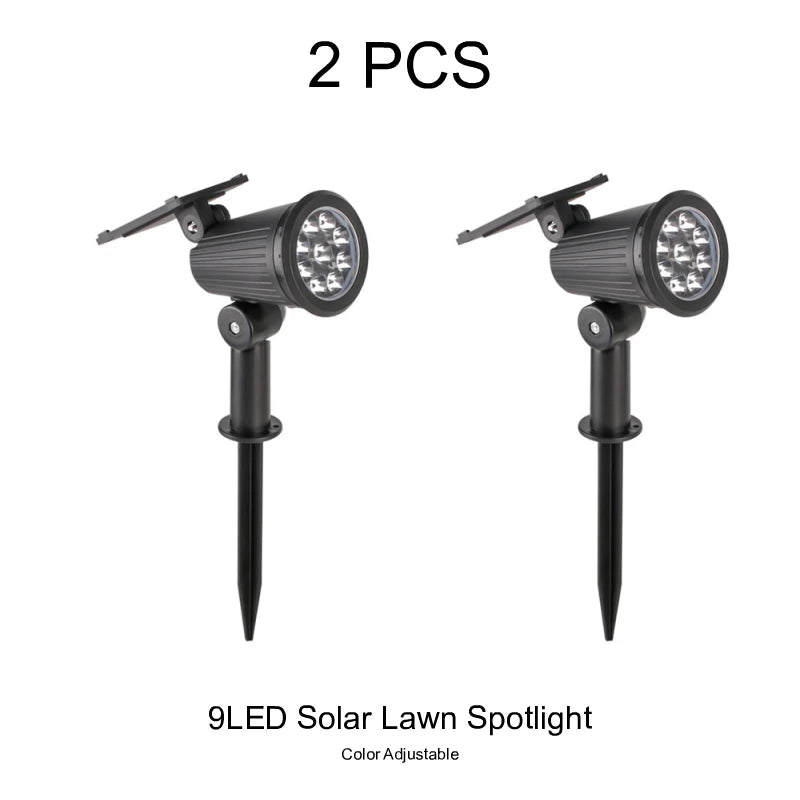 9 LEDs Solar Spotlights, Outdoor Waterproof, Spot Lights, Brightness Adjustable for Garden Backyard Driveway Patio Decor