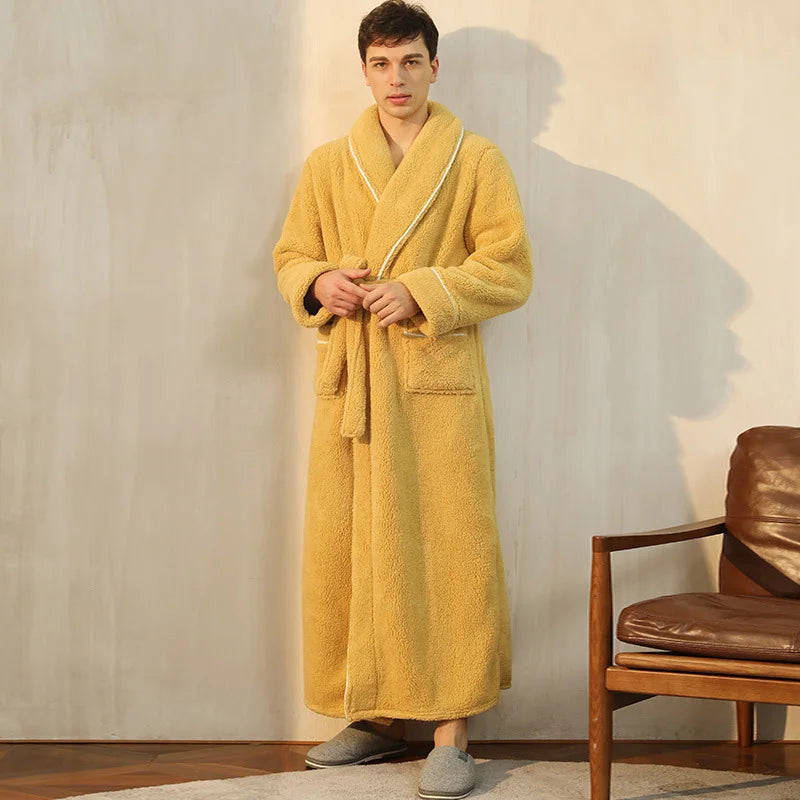 Gypsophila Winter Warm Long Flannel Bathrobe for Adults Unisex