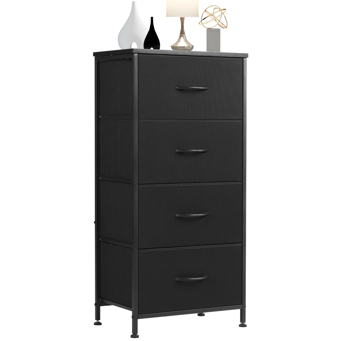JHK Modern Bedroom Dresser With Four Fabric Drawers Nightstand