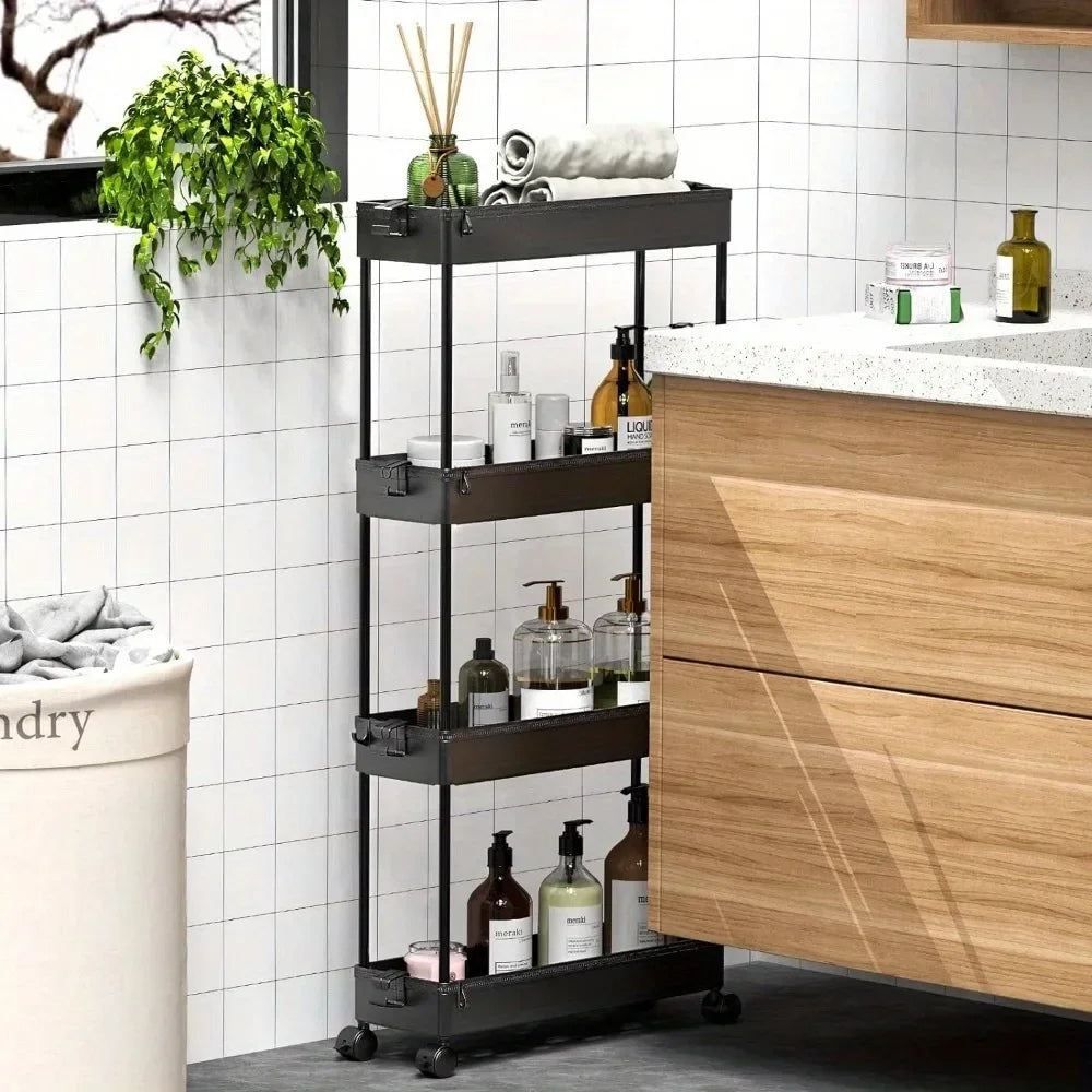 Slim Rolling Storage Cart 4-Tier Organizer Mobile Shelving Unit